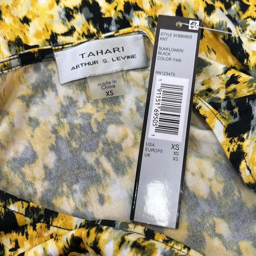 Tahari Sunflower Cap Sleeve Top in Black/Yellow Floral Print - Picture 5 of 6